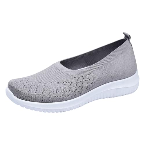 Xbemkste Ballerinas Damen Walkingschuhe Leicht Weite Mesh Atmungsaktiv Casual Laufschuhe Bequeme Outdoor Sommerschuhe Turnschuhe Damen Schuhe breite füße (Grey, 40.5) von Xbemkste