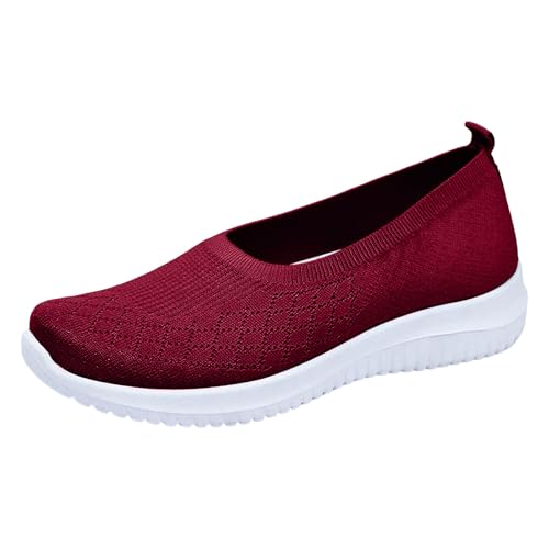Xbemkste Ballerinas Damen Walkingschuhe Leicht Weite Mesh Atmungsaktiv Casual Laufschuhe Bequeme Outdoor Sommerschuhe Turnschuhe Damen Schuhe breite füße (Red, 40) von Xbemkste