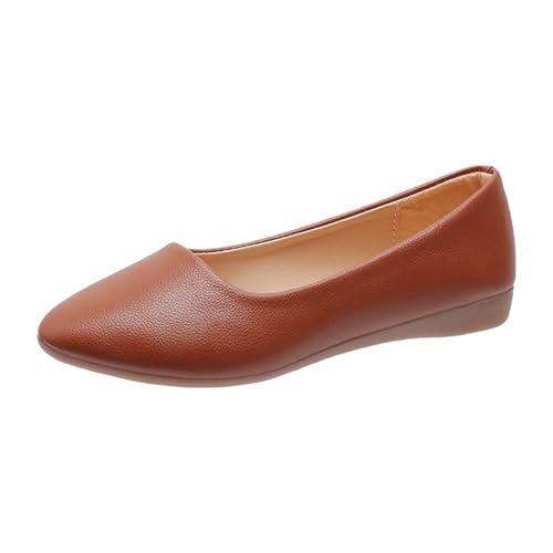 Xbemkste Ballerinas Damen elegant Slipper, Wanderschuhe, Damen-Loafer mit niedrigem Keilabsatz Ballerinas elegant (Brown, 41) von Xbemkste