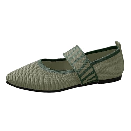 Xbemkste Ballerinas Damen elegant Spitze, modische Oberbekleidung, Slip On Netzstoff dünner Sohle, leichte Freizeitschuhe Damen Schuhe elegant mit Absatz (Green, 38.5) von Xbemkste