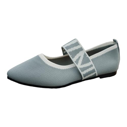 Xbemkste Ballerinas Damen elegant Spitze, modische Oberbekleidung, Slip On Netzstoff dünner Sohle, leichte Freizeitschuhe Damen Schuhe elegant mit Absatz (Grey, 38.5) von Xbemkste