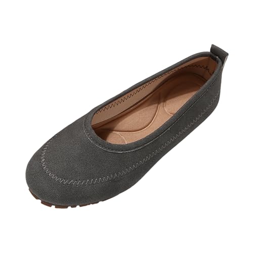 Xbemkste Ballerinas Damen mit quadratischer Zeh, Flacher Slipper, Sohle, weicher leicht, große Größe Schuhe damenenpartie (Dark Gray, 39) von Xbemkste