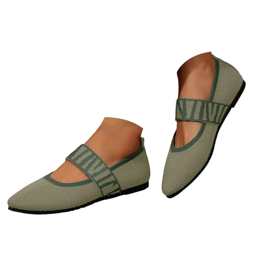Xbemkste Ballerinas Damen spitzer Spitze, modische Oberbekleidung, Slip-On-Schuhe Netzstoff mit dünner Sohle, leichte Freizeitschuhe Damen Flache (Green, 40.5) von Xbemkste