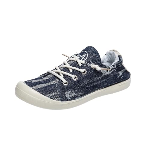 Xbemkste Canvas Schuhe Damen Lässige Sneaker Einfache Bequeme Flache Schuhe Leichte Atmungsaktive Stoffschuhe Schnürer Freizeitschuhe Walkingschuhe Halbschuhe (Blue, 39) von Xbemkste