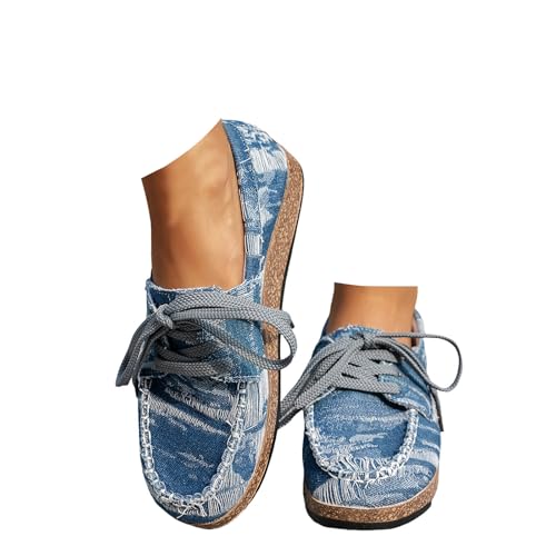 Xbemkste Canvas Schuhe Damen Loafer Slip On Sommerschuhe Damen Freizeitschuhe Bequeme Halbschuhe Leichte Schlupfschuhe Lässige Flache Schuhe Komfort Walkingschuhe (Blue, 43) von Xbemkste