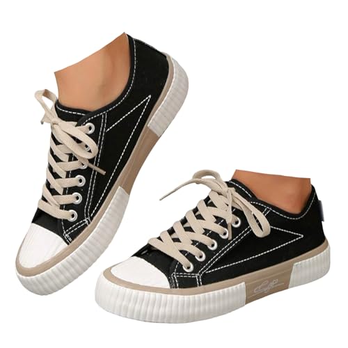 Xbemkste Canvas Schuhe Damen Sneaker Freizeitschuhe Bequeme Halbschuhe Flache Schuhe Leichte Atmungsaktive Walkingschuhe Lässige Sommerschuhe Schicke Schnürschuhe (37.5) von Xbemkste