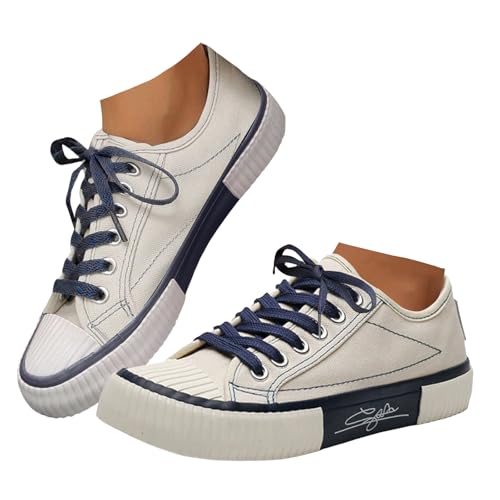 Xbemkste Canvas Schuhe Damen Sneaker Freizeitschuhe Bequeme Halbschuhe Flache Schuhe Leichte Atmungsaktive Walkingschuhe Lässige Sommerschuhe Schicke Schnürschuhe (Beige, 38.5) von Xbemkste
