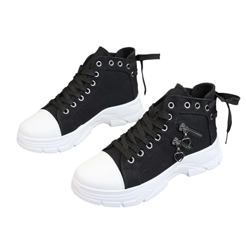 Xbemkste Canvas Schuhe Damen Sneaker mit Plateau Schicke Schnürschuhe mit Reißverschluss Sportlich Freizeitschuhe Bequeme Schuhe Damen Walkingschuhe für Alltag (36) von Xbemkste