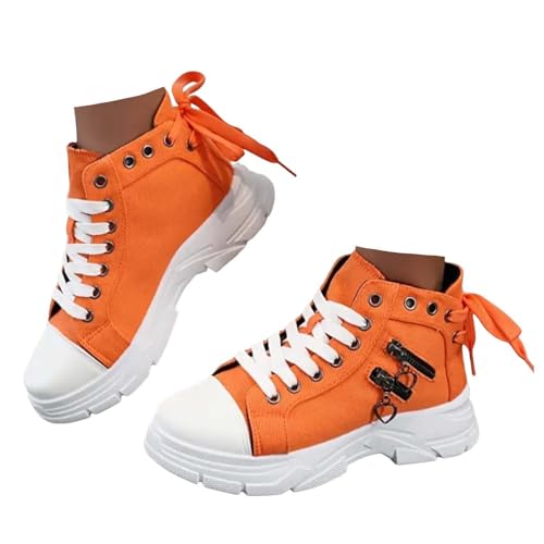 Xbemkste Canvas Schuhe Damen Sneaker mit Plateau Schicke Schnürschuhe mit Reißverschluss Sportlich Freizeitschuhe Bequeme Schuhe Damen Walkingschuhe für Alltag (Orange, 36) von Xbemkste
