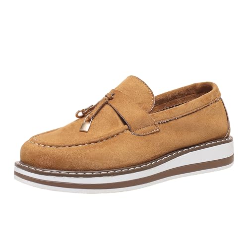 Xbemkste Chunky Loafer Damen Klassische Mokassins Slipper Slip On Schuhe Schicke Schlupfschuhe Bequeme Walkingschuhe Freizeitschuhe Elegant Business-Schuhe für Arbeiten,Alltag (Brown, 39) von Xbemkste