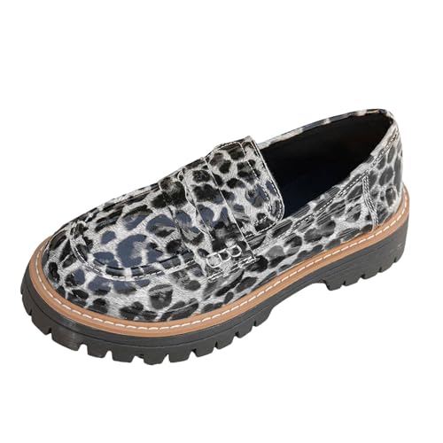 Xbemkste Chunky Loafer Damen Slipper Leder Elegant Mokassins Slip On Schuhe Bequeme Schlupfschuhe Walkingschuhe Büro Freizeitschuhe Business Schuhe Damen Halbschuhe (White, 40.5) von Xbemkste