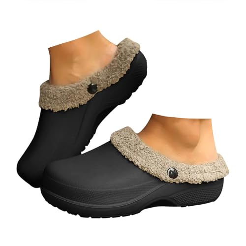 Xbemkste Clogs Gefüttert Damen Herren Winter Warme Hausschuhe Wasserdichte Gartenclogs mit Fell Plüsch Pantoletten Lined Gartenschuhe Bequeme rutschfeste Outdoor Slipper (42) von Xbemkste