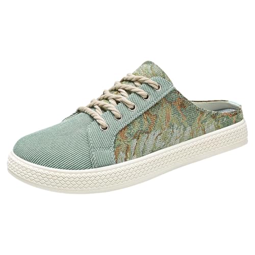 Xbemkste Clogs Herren mit geschlossener Zehenpartie offenem Absatz, modische, lässige Schnürschuhe zum Hineinschlüpfen, Flache Mesh-Freizeitschuhe Hausschuhe Damen mesh (Green, 41) von Xbemkste