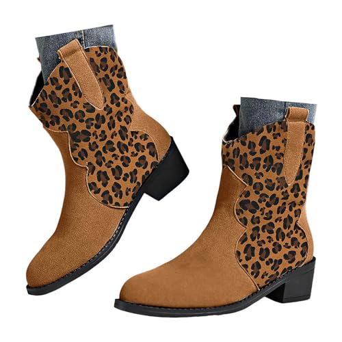 Xbemkste Cowboy Stiefel Damen Westernstiefel mit Absatz Spitze Zehe Vintage Kurzschaft Boots Schlupfstiefel Halbschaft Damenstiefel Elegant Stiefeletten Winterstiefel (Brown, 35) von Xbemkste
