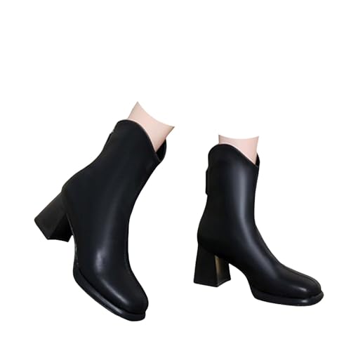 Xbemkste Cowboy Stiefeletten Damen mit Hohem Absatz Ferse Reißverschluss Lederstiefel Schicke Ankle Boots Runde Zehe Knöchelstiefel Elegant Damenstiefel Winterstiefel (40.5) von Xbemkste