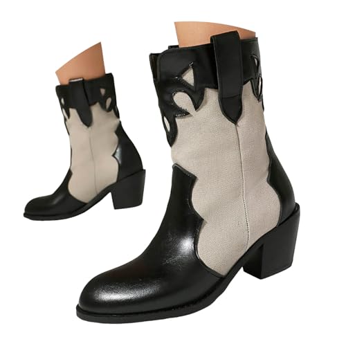 Xbemkste Cowboystiefel Damen Westernstiefel Elegant Stiefeletten Bequeme Knöchelstiefel Cowboy Boots Kurzschaft Boots Ankle Stiefel Damen Übergangsstiefel Schlupfstiefel (40) von Xbemkste