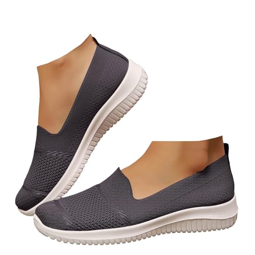 Xbemkste Damen Ballerinas Atmungsaktive Strick Mesh Schlupfschuhe Bequeme Slip-On Walkingschuhe Runde Zehenpartie Freizeit Flache Schuhe Leichte Sommerschuhe für Büro,Alltag (Dark Gray, 36) von Xbemkste