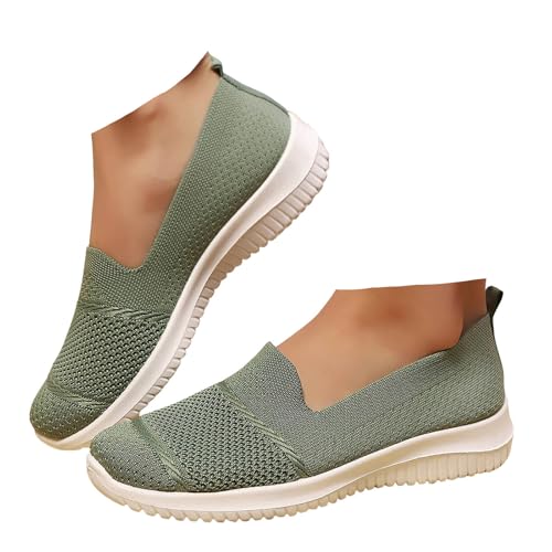 Xbemkste Damen Ballerinas Atmungsaktive Strick Mesh Schlupfschuhe Bequeme Slip-On Walkingschuhe Runde Zehenpartie Freizeit Flache Schuhe Leichte Sommerschuhe für Büro,Alltag (Green, 40) von Xbemkste