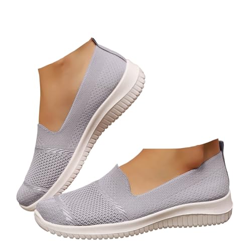 Xbemkste Damen Ballerinas Atmungsaktive Strick Mesh Schlupfschuhe Bequeme Slip-On Walkingschuhe Runde Zehenpartie Freizeit Flache Schuhe Leichte Sommerschuhe für Büro,Alltag (Grey, 36) von Xbemkste