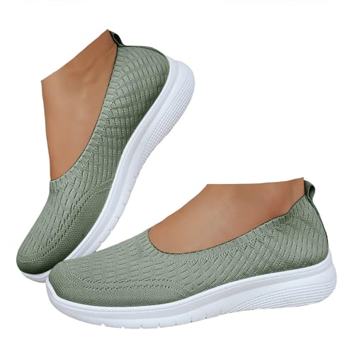 Xbemkste Damen Ballerinas Atmungsaktive Strickstoff Bequeme Slip-On Walkingschuhe Runde Zehenpartie Freizeit Flache Schuhe Leichte Sommerschuhe Schlupfschuhe für Büro,Alltag (Green, 38.5) von Xbemkste