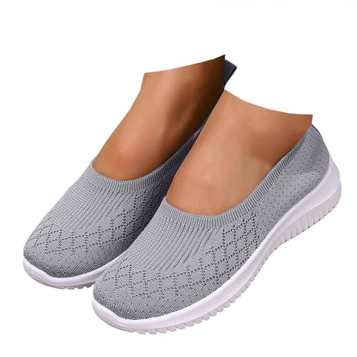 Xbemkste Damen Ballerinas Atmungsaktive Strickstoff Runde Zehenpartie Bequeme Slip-On Walkingschuhe Freizeit Flache Schuhe Schlupfschuhe Leichte Sommerschuhe für Büro,Alltag (Grey, 38.5) von Xbemkste