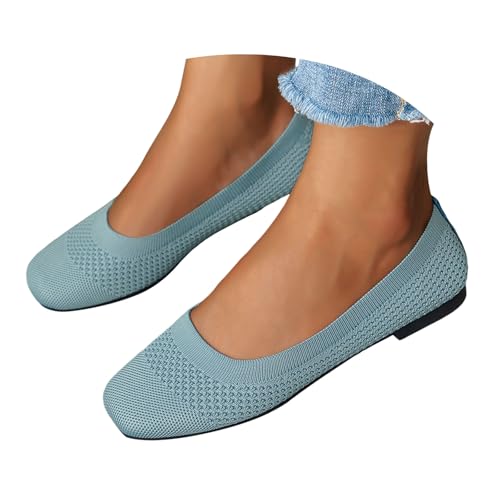 Xbemkste Damen Ballerinas Klassische Flache Schuhe Strick Kleid Schuhe Elegante Bequeme Ballettschuhe Weich Slip On Freizeitschuhe Schlupfschuhe Leichte Damenschuhe (Light Blue, 37.5) von Xbemkste