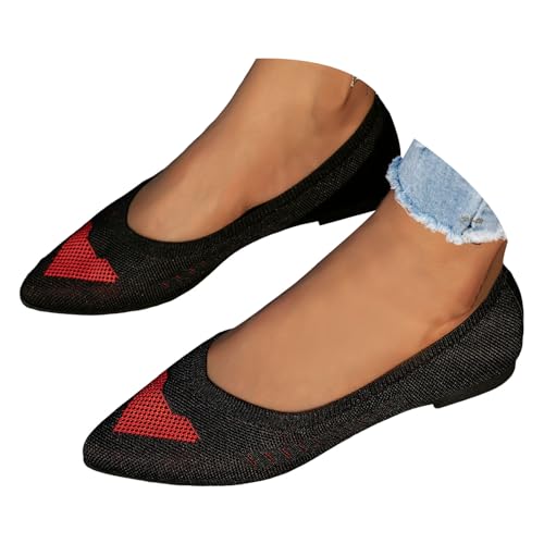 Xbemkste Damen Ballerinas Strick Kleid Schuhe Klassische Flache Schuhe Pointed Toe Freizeitschuhe Bequeme Weich Slip On Walking Schuhe Leichte Schlupfschuhe (40.5) von Xbemkste