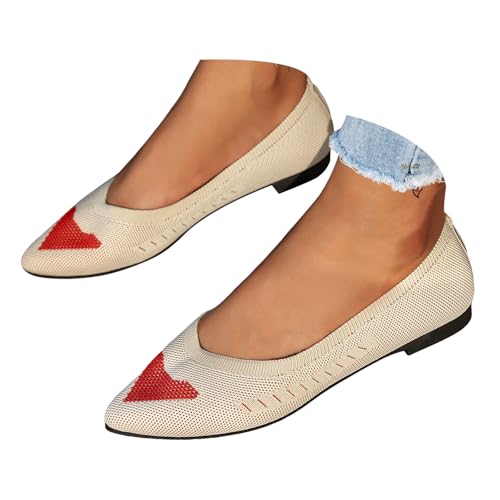 Xbemkste Damen Ballerinas Strick Kleid Schuhe Klassische Flache Schuhe Pointed Toe Freizeitschuhe Bequeme Weich Slip On Walking Schuhe Leichte Schlupfschuhe (Beige, 40) von Xbemkste