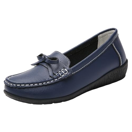 Xbemkste Damen Flach Loafer Bequeme Slip On Mokassins Slippers Elegant Arbeit Schuhe Freizeitschuhe Schlupfschuhe Lässige Schuhe Leichte Bootsschuhe (Dark Blue, 35) von Xbemkste