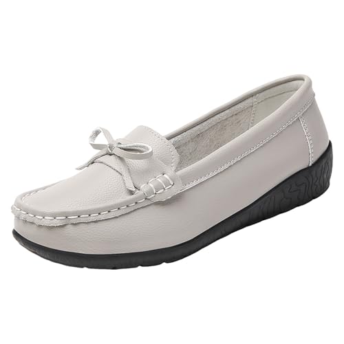 Xbemkste Damen Flach Loafer Bequeme Slip On Mokassins Slippers Elegant Arbeit Schuhe Freizeitschuhe Schlupfschuhe Lässige Schuhe Leichte Bootsschuhe (Grey, 40.5) von Xbemkste