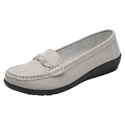 Xbemkste Damen Flach Loafer Slip On Mokassins Slippers Elegant Arbeit Schuhe Bequeme Freizeitschuhe Schlupfschuhe Lässige Schuhe Leichte Bootsschuhe (Grey, 42) von Xbemkste