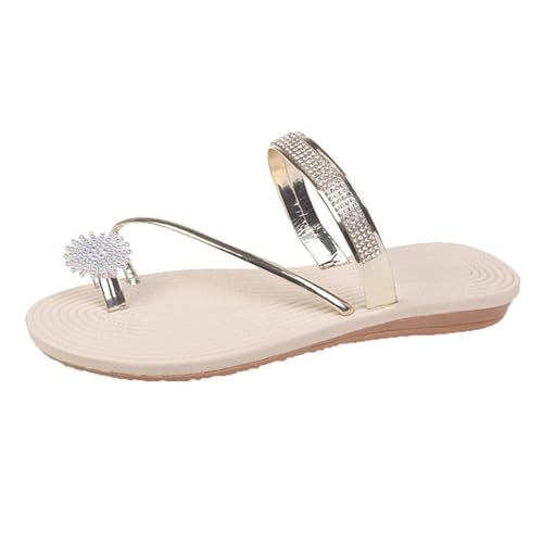 Xbemkste Damen Flach Sandalen Bequeme Weiche Sohle Zehensandalen Hallux Valgus mit Strass Flip Flops Leichte Rutschfeste Strandsandale (Yellow, 40.5) von Xbemkste