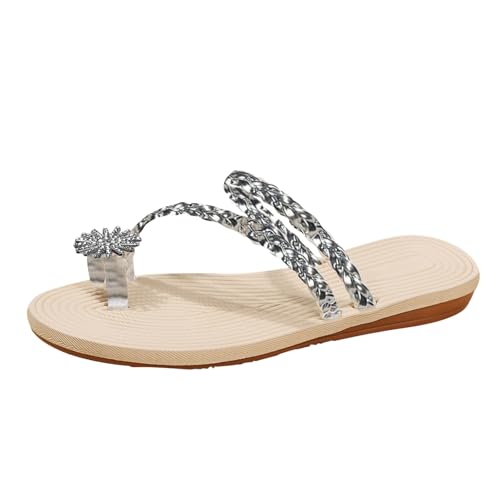 Xbemkste Damen Flach Sandalen Hallux Valgus mit Strass Flip Flops Bequeme Weiche Sohle Zehensandalen Schicke Rutschfeste Strandsandale (37.5) von Xbemkste