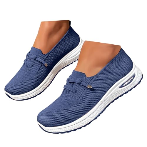 Xbemkste Damen Freizeitschuhe Leichte Atmungsaktive Sommerschuhe Slip On Sneaker Bequeme Flache Schuhe Lässige Schlupfschuhe Damen Slipper Bootsschuhe (Blue, 40.5) von Xbemkste