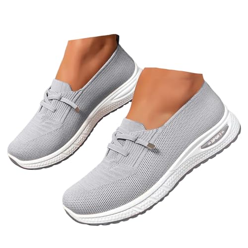 Xbemkste Damen Freizeitschuhe Leichte Atmungsaktive Sommerschuhe Slip On Sneaker Bequeme Flache Schuhe Lässige Schlupfschuhe Damen Slipper Bootsschuhe (Grey, 37) von Xbemkste
