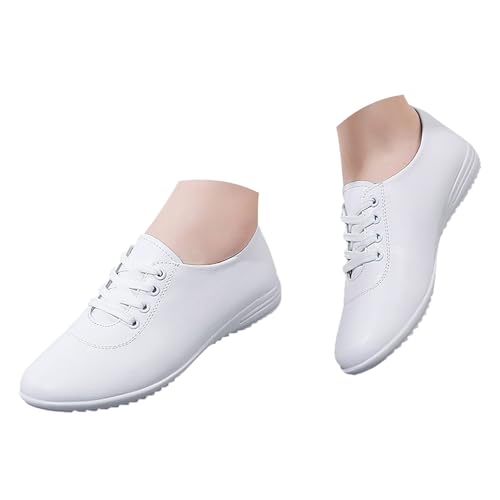 Xbemkste Damen Freizeitschuhe Schnürer Sommerschuhe Flache Schuhe Lässige Sneaker Leichte Weiche Sohle Halbschuhe Bequeme Walkingschuhe Elegant Damenschuhe (White, 38.5) von Xbemkste