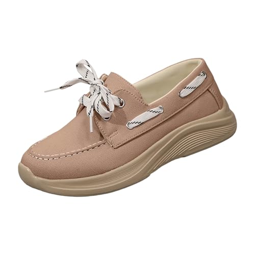 Xbemkste Damen Freizeitschuhe mit Dicker Sohle Schnürung, modische lässige Slipper geschlossener Zehenpartie, Sneaker Laufschuhe einfarbige Sportschuhe (Khaki, 41) von Xbemkste