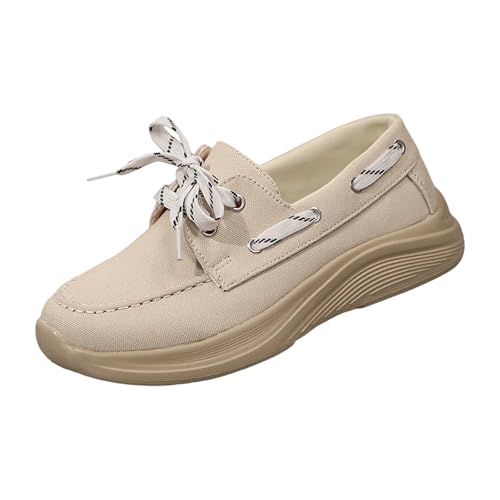 Xbemkste Damen Freizeitschuhe mit Dicker Sohle Schnürung, modische lässige Slipper geschlossener Zehenpartie, Sneaker Laufschuhe einfarbige Sportschuhe (White, 40.5) von Xbemkste