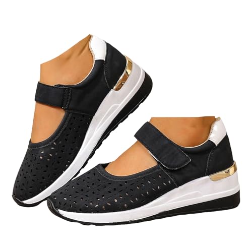 Xbemkste Damen Freizeitschuhe mit Keilabsatz Bequeme Atmungsaktive Lässige Schuhe Mit Verstellbarer Rieme Leichte Walkingschuhe Sommerschuhe Damen Plateauschuhe (38.5) von Xbemkste