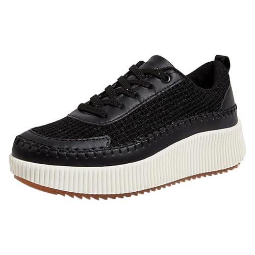 Xbemkste Damen Freizeitschuhe mit Plateau Atmungsaktive Halbschuhe Lässige Sneaker Bequeme Walkingschuhe Lässige Plateauschuhe Low-Top Schnürschuhe (40) von Xbemkste