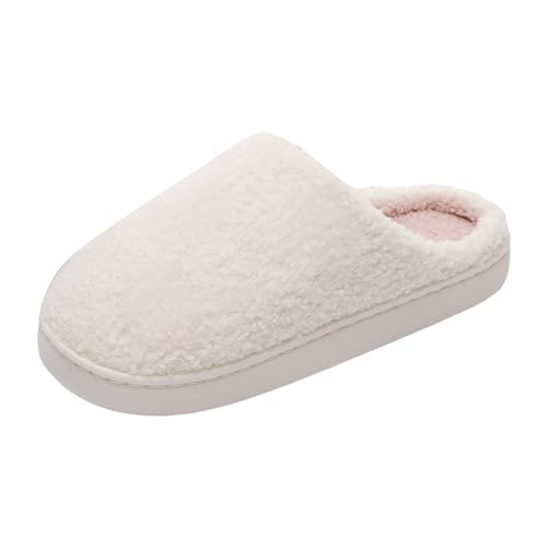 Xbemkste Damen Hausschuhe Warme Weiche Pantoffeln Kuschelig Plüsch Slipper Offene Fersen Fuzzy Pelz Filzpantoffeln Leicht Schlappen Cute Winter Wohnschuhe Gästehausschuhe (White, 40.5) von Xbemkste