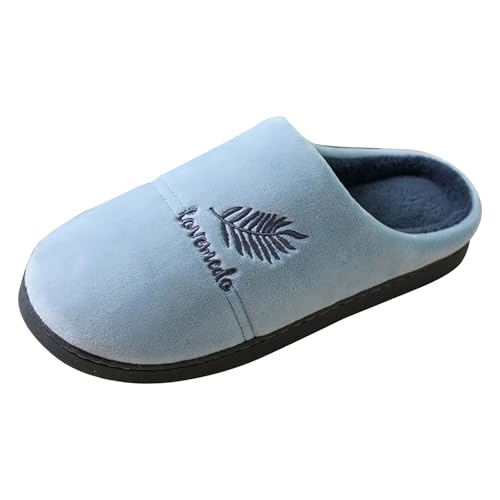 Xbemkste Damen Hausschuhe Winter Plüsch Schlappen Gemütlich Rutschfest Pantoffeln Memory Foam Wohnschuhe Offene Fersen Baumwolleschuhe Haus Schlafzimmer Warme Slipper (Blue, 40) von Xbemkste