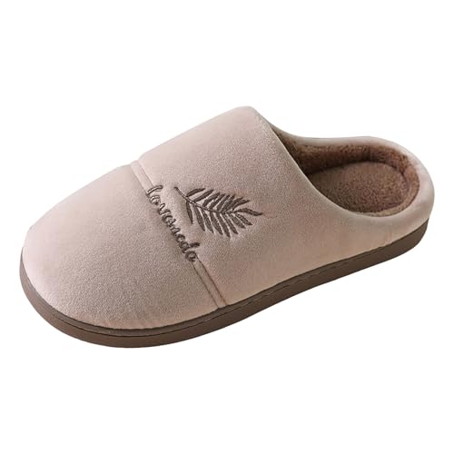 Xbemkste Damen Hausschuhe Winter Plüsch Schlappen Gemütlich Rutschfest Pantoffeln Memory Foam Wohnschuhe Offene Fersen Baumwolleschuhe Haus Schlafzimmer Warme Slipper (Coffee, 38.5) von Xbemkste