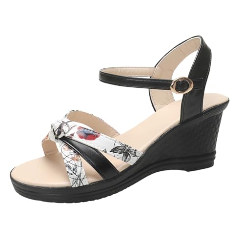 Xbemkste Damen Keilsandalen Verstellbare Schnalle Sandalen Elegant Sandaletten mit Keilabsatz Plateau Sommer Frauen Schuhe Bequem Sommerschuhe (34.5) von Xbemkste