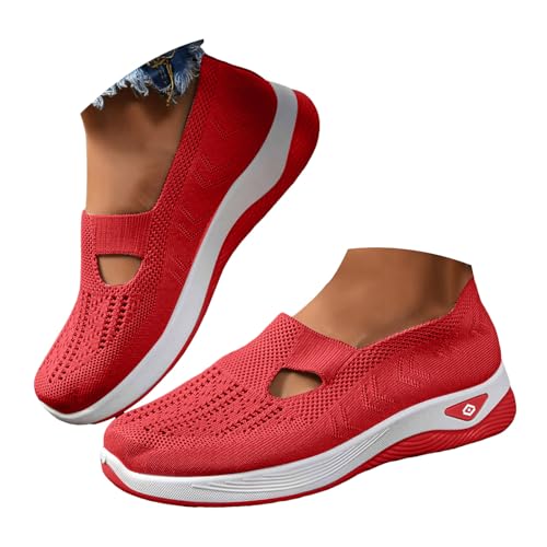 Xbemkste Damen Laufschuhe Turnschuhe Bequeme Leichte Sportschuhe Outdoor Fitness Schuhe Atmungsaktiv Mesh Sneaker rutschfest Walkingschuhe (T-1-Red, 40.5) von Xbemkste