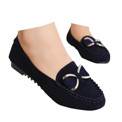 Xbemkste Damen Loafer Flach Schuhe mit Schleifenbesatz Slip-On Freizeitschuhe Bequeme Mokassins Slippers Leichte Schlupfschuhe Walkingschuhe Elegant Arbeitschuhe (Blue, 37) von Xbemkste