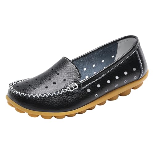 Xbemkste Damen Loafer aus Atmungsaktivem Leder Damen Slippers Klassische Mokassins Lässige Slip-On Flache Loafers Leichte Lederschuhe Bequeme Weiche Sohle Freizeitschuhe (39) von Xbemkste