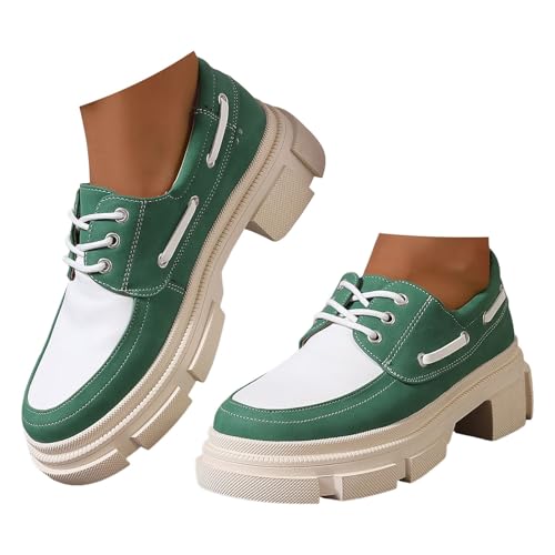 Xbemkste Damen Loafer mit Absatz Elegant Freizeitschuhe mit Plateausohle Slip On Mokassins Slippers Bequeme Lässige Schuhe Round Toe Halbschuhe (Green, 39) von Xbemkste