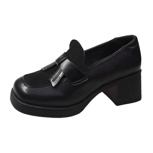 Xbemkste Damen Loafer mit Absatz Klassische Mokassins Slippers Elegant Damenschuhe Slip On Schuhe Bequeme Halbschuhe Walkingschuhe Schlupfschuhe Business-Schuhe für Büro,Alltag (37) von Xbemkste