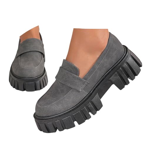 Xbemkste Damen Loafer mit Absatz mit Plateausohle Damen Slipper mit Blockabsatz Business-Schuhe Bequeme Mokassins Schuhe Elegant Arbeitsschuhe Klassische Loafer (Grey, 38.5) von Xbemkste